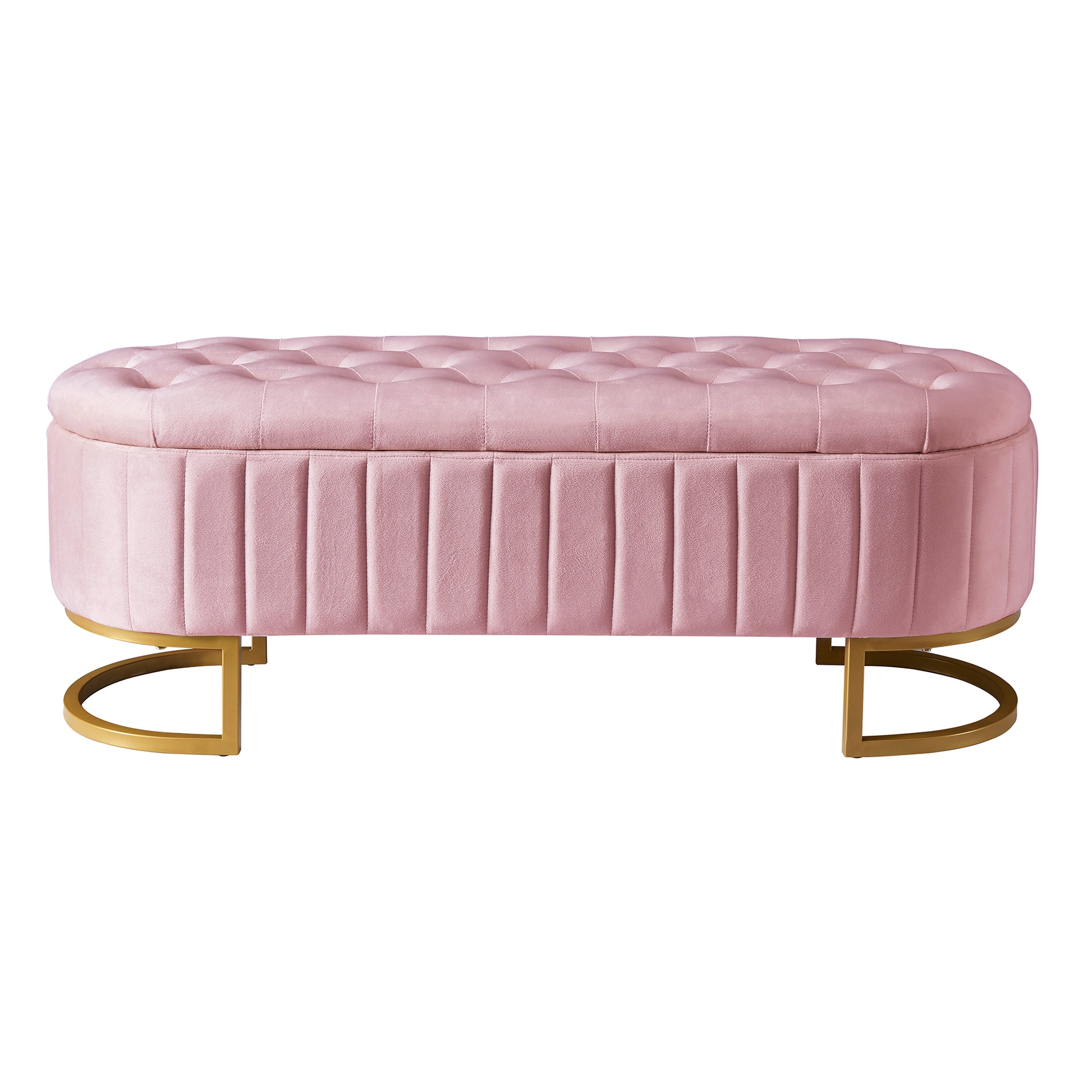 Elegant Upholstered Velvet Storage Ottoman With Button Tufted,Storage Bench With Metal Legs For Bedroom,Living Room,Fully Assembled Except Legs,Pink Pink Velvet