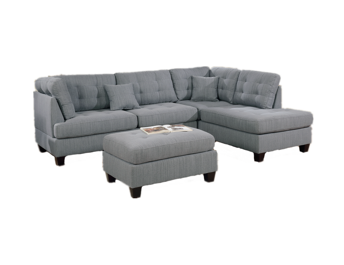 3 Pcs Sectional In Gray Gray Fabric