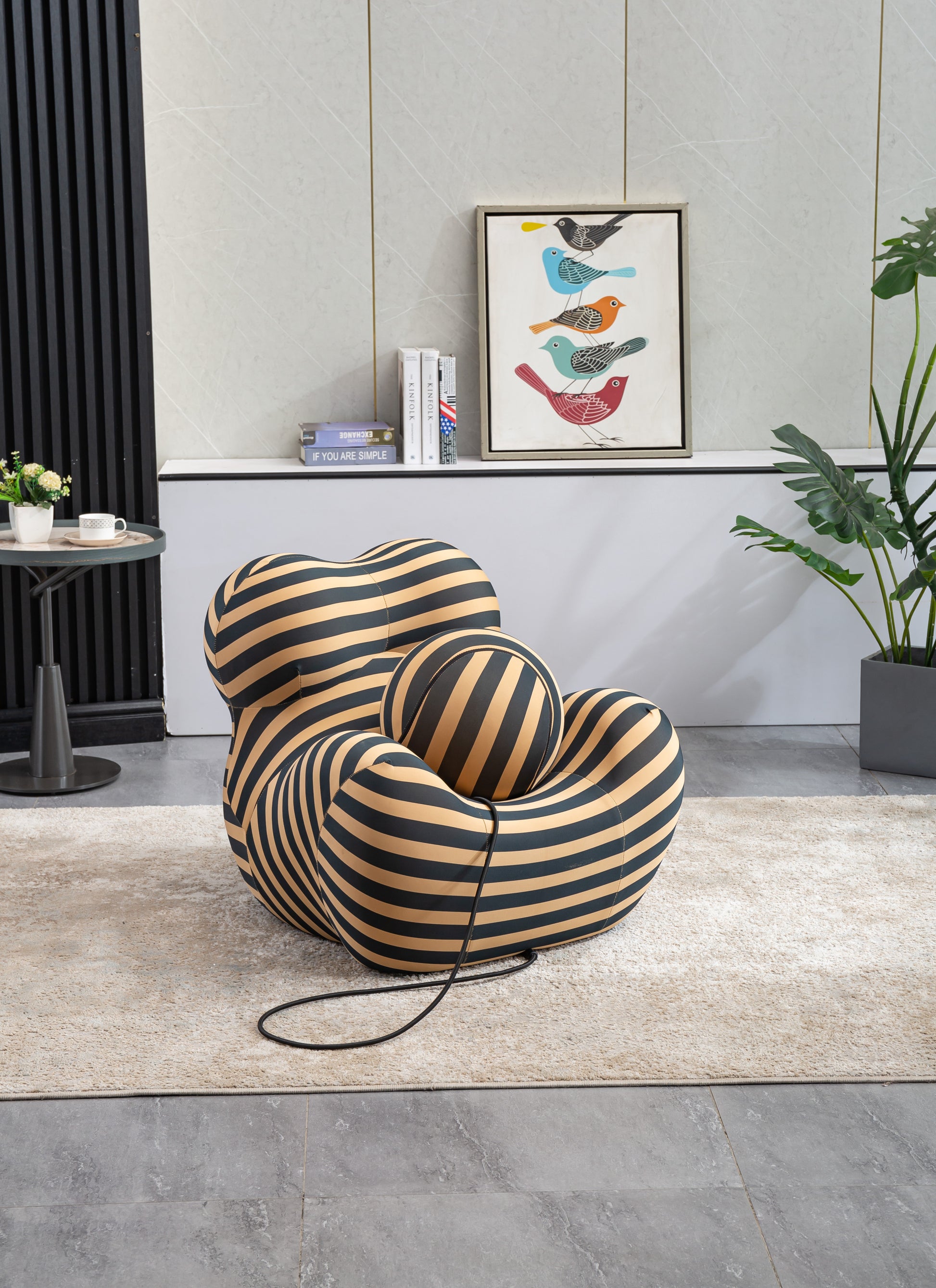 Barrel Chair With Ottoman, Mordern Comfy Stripe Chair For Living Room 3 Colors, 2 Size , Black & Yellow Stripe And Small Size Black Foam Polyester