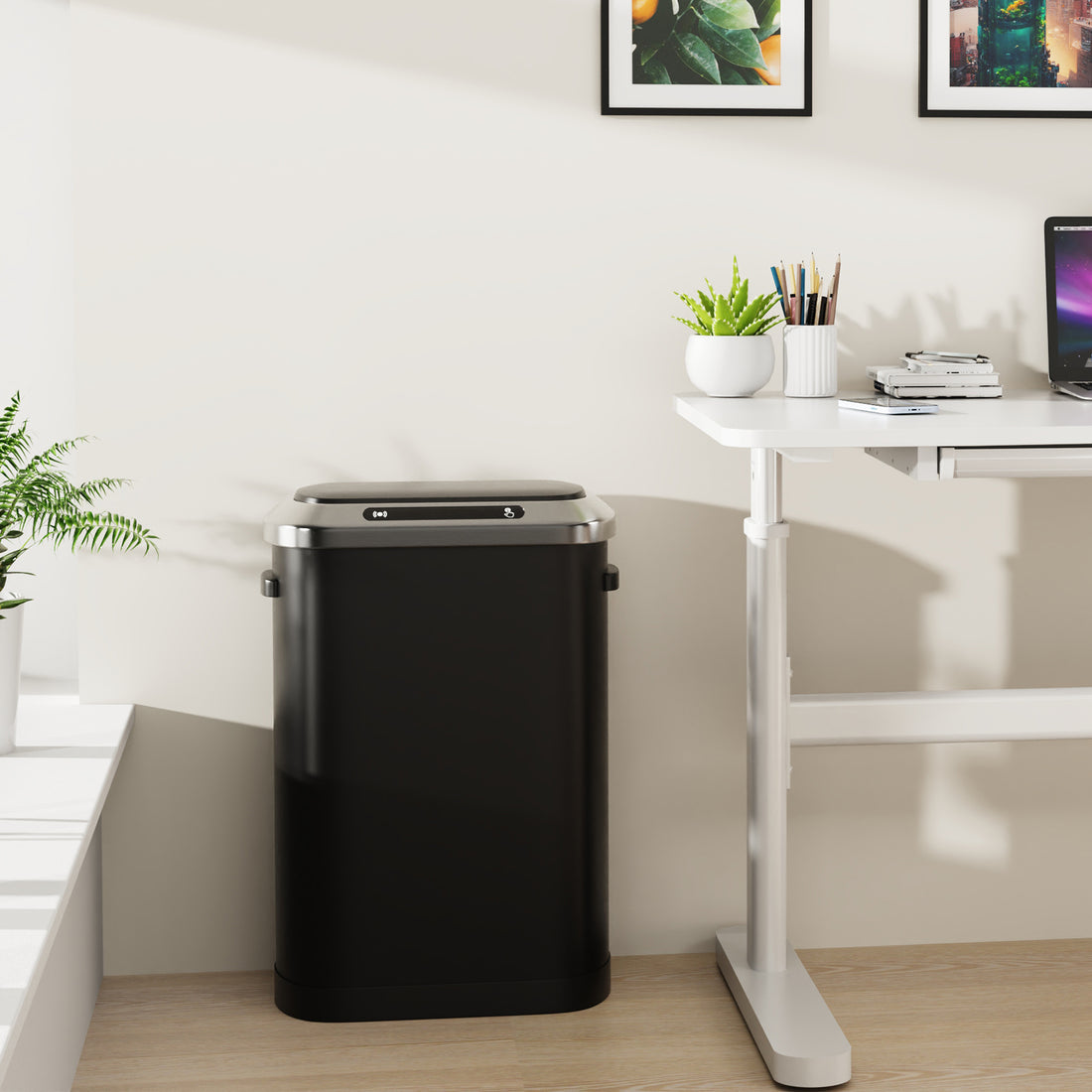 50L Smart Automatic Trash Cans Full Intelligent Sensor Black Black Steel