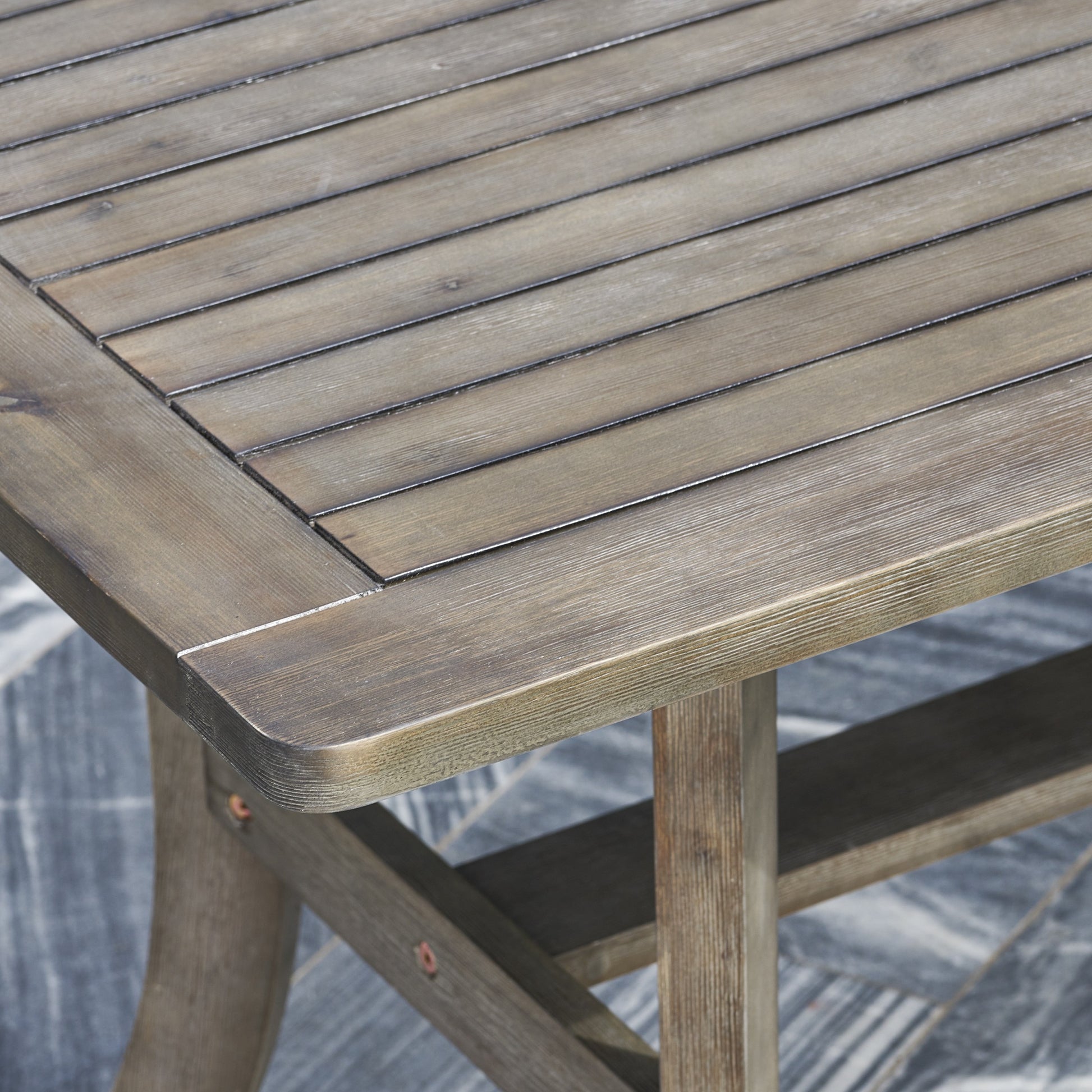 Kyrstin Grey Washed Farmhouse Wood Patio Dining Table For 6 Seaters Gray Wash Wood Acacia Wood