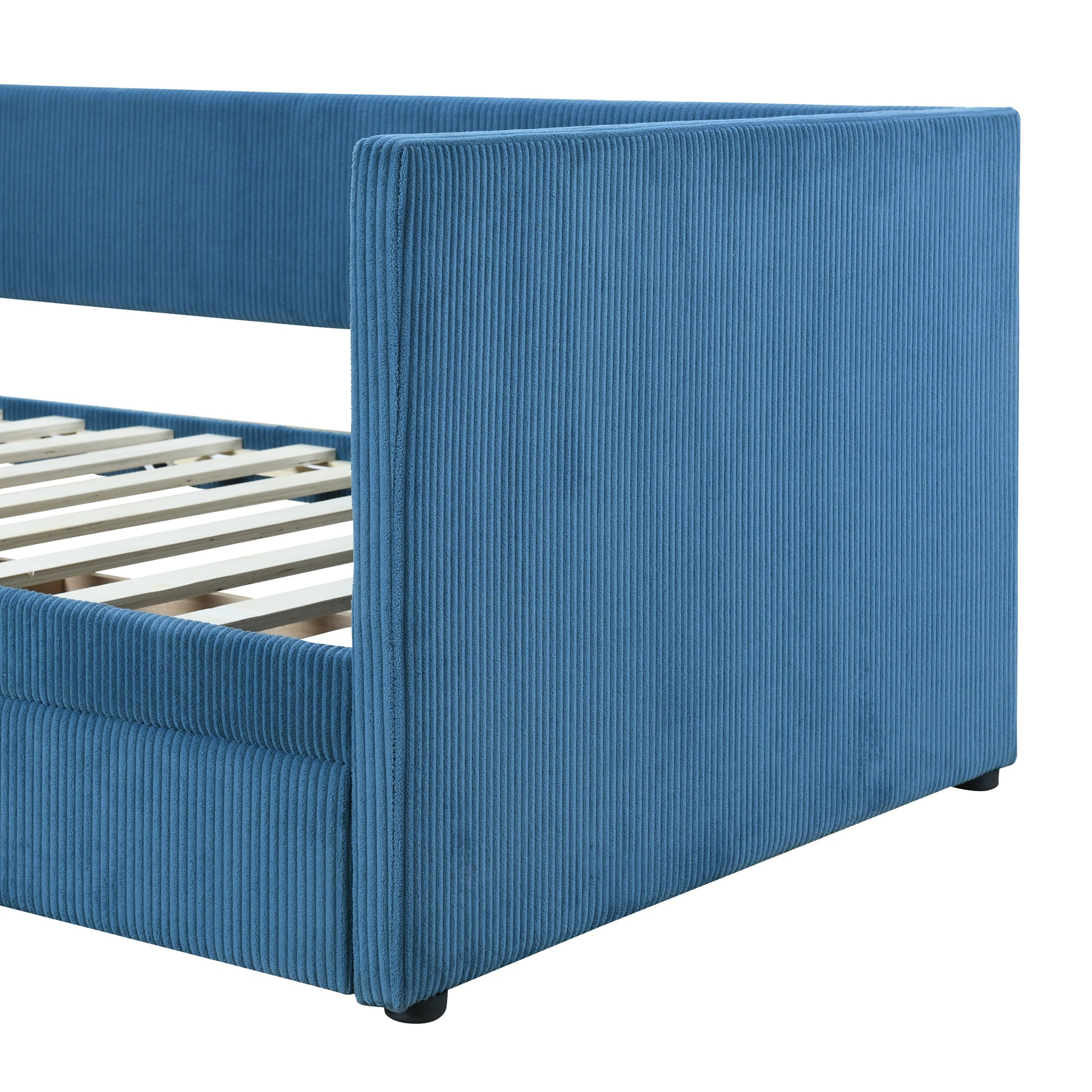 Twin Size Corduroy Daybed With Two Drawers And Wood Slat, Blue Blue Corduroy