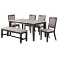 Contemporary Dining 6Pc Set Table W 4X Side Chairs And Bench Padded Upholstered Cushion Seats Chairs Solid Wood And Veneers Dining Room Furniture Wood Dining Room Bench Seating Rubberwood Rectangular Dining Table With Chair And Bench Upholstered Chair