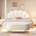 2 Pieces Bedroom Sets,Queen Size Upholstered Led Platform Bed With Storage Ottoman Velvet,Beige Beige Velvet