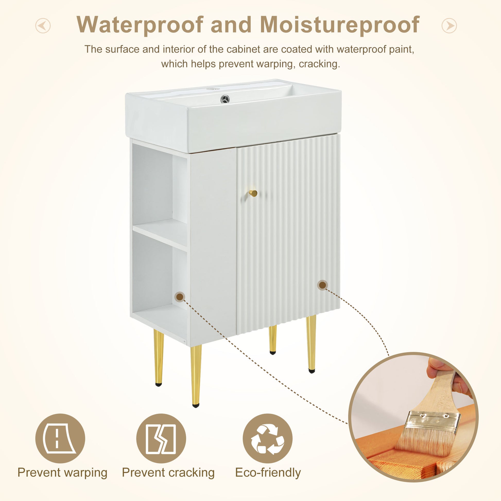 21.6" White Bathroom Vanity, Combo Cabinet, Bathroom Storage Cabinet, Single Ceramic Sink, Left Side Storage White Ceramic Mdf