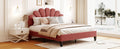 Queen Size Upholstered Platform Bed With Flower Pattern Velvet Headboard, Bean Paste Red Bean Paste Red Velvet