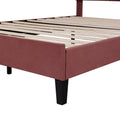 Queen Size Upholstered Platform Bed With Flower Pattern Velvet Headboard, Bean Paste Red Bean Paste Red Velvet