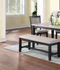 Contemporary Dining 6Pc Set Table W 4X Side Chairs And Bench Padded Upholstered Cushion Seats Chairs Solid Wood And Veneers Dining Room Furniture Wood Dining Room Bench Seating Rubberwood Rectangular Dining Table With Chair And Bench Upholstered Chair