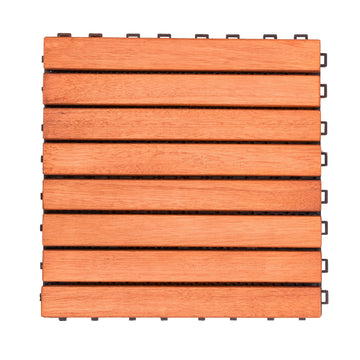 Kaia 8 Slat Reddish Brown Wood Interlocking Deck Tile Set Of 10 Tiles Natural Wood Wood Eucalyptus