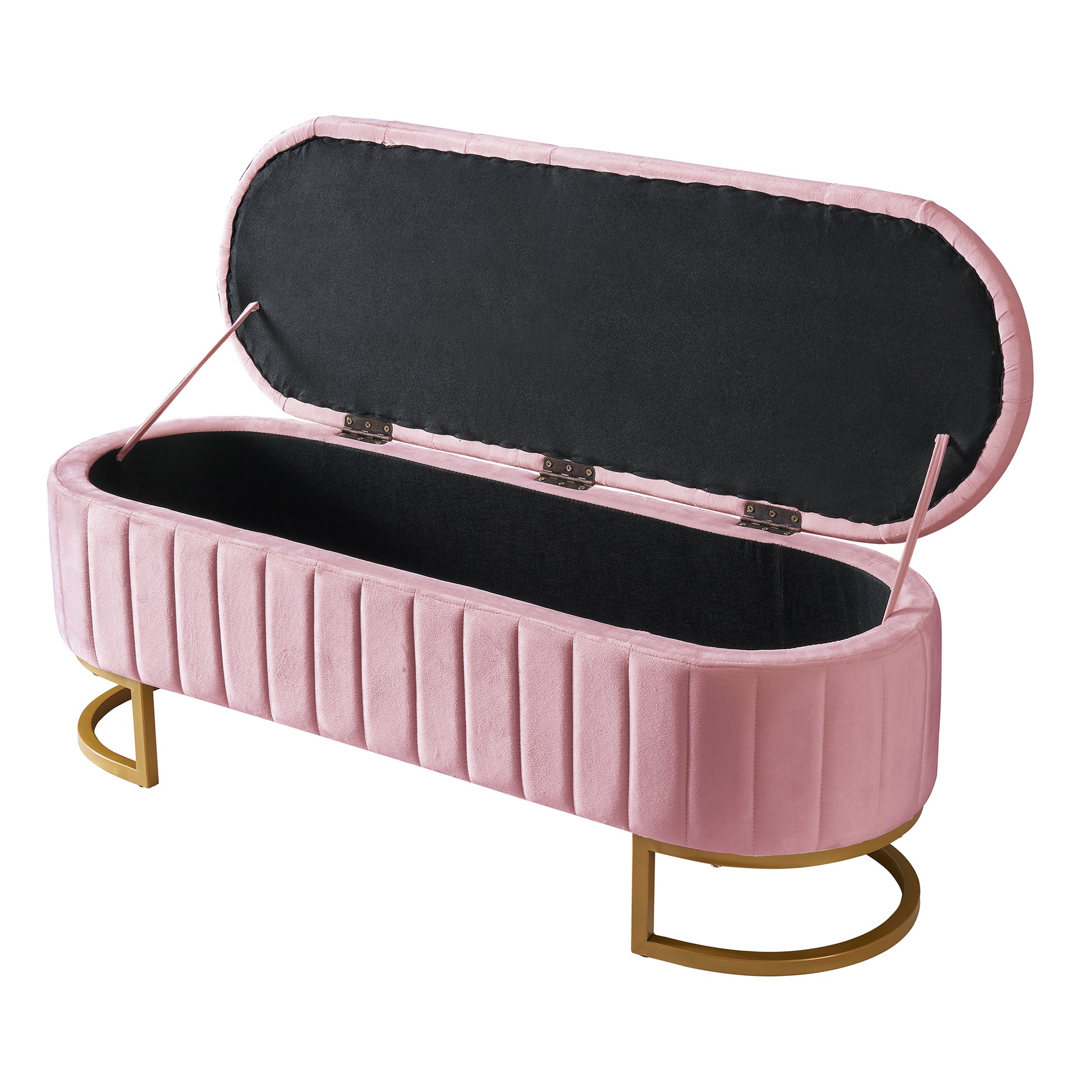 2 Pieces Bedroom Sets,Queen Size Upholstered Led Platform Bed With Storage Ottoman Velvet,Pink Pink Velvet