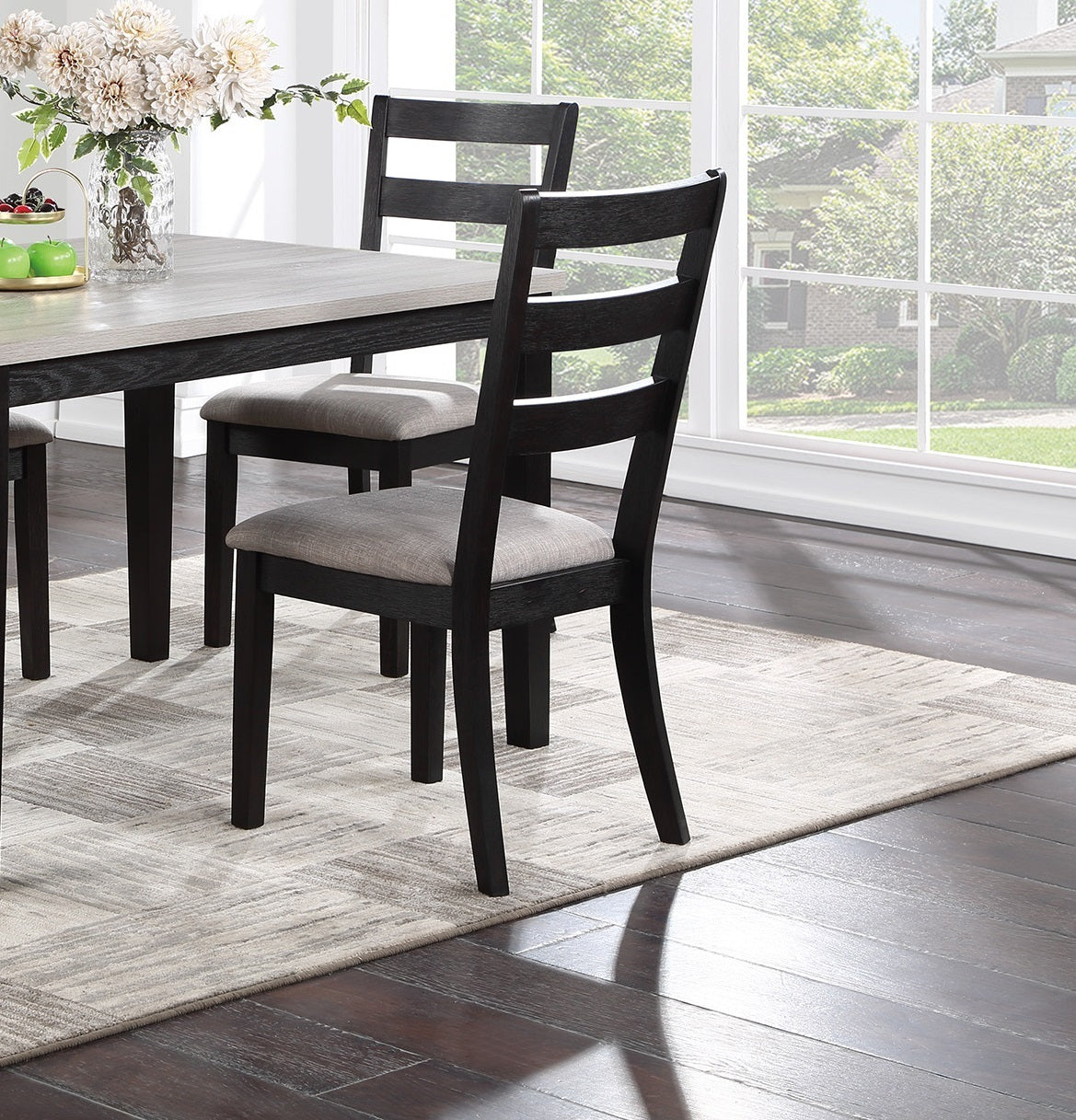 Classic Stylish Black Finish 5Pc Dining Set Kitchen Dinette Wooden Top Table And Chairs Upholstered Cushions Seats Ladder Back Chair Dining Room Wood Dining Room Rectangular Dining Table With Chair Upholstered Chair Wood Black Ladder Back Seats 4 48