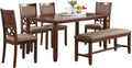 Espresso Color Dining Room Furniture Unique Modern 6Pc Set Dining Table 4X Side Chairs And A Bench Solid Wood Rubberwood And Veneers Gray Wood Dining Room Bench Seating Rubberwood Rectangular Dining Table With Chair And Bench Wood Wood Espresso Seats 6