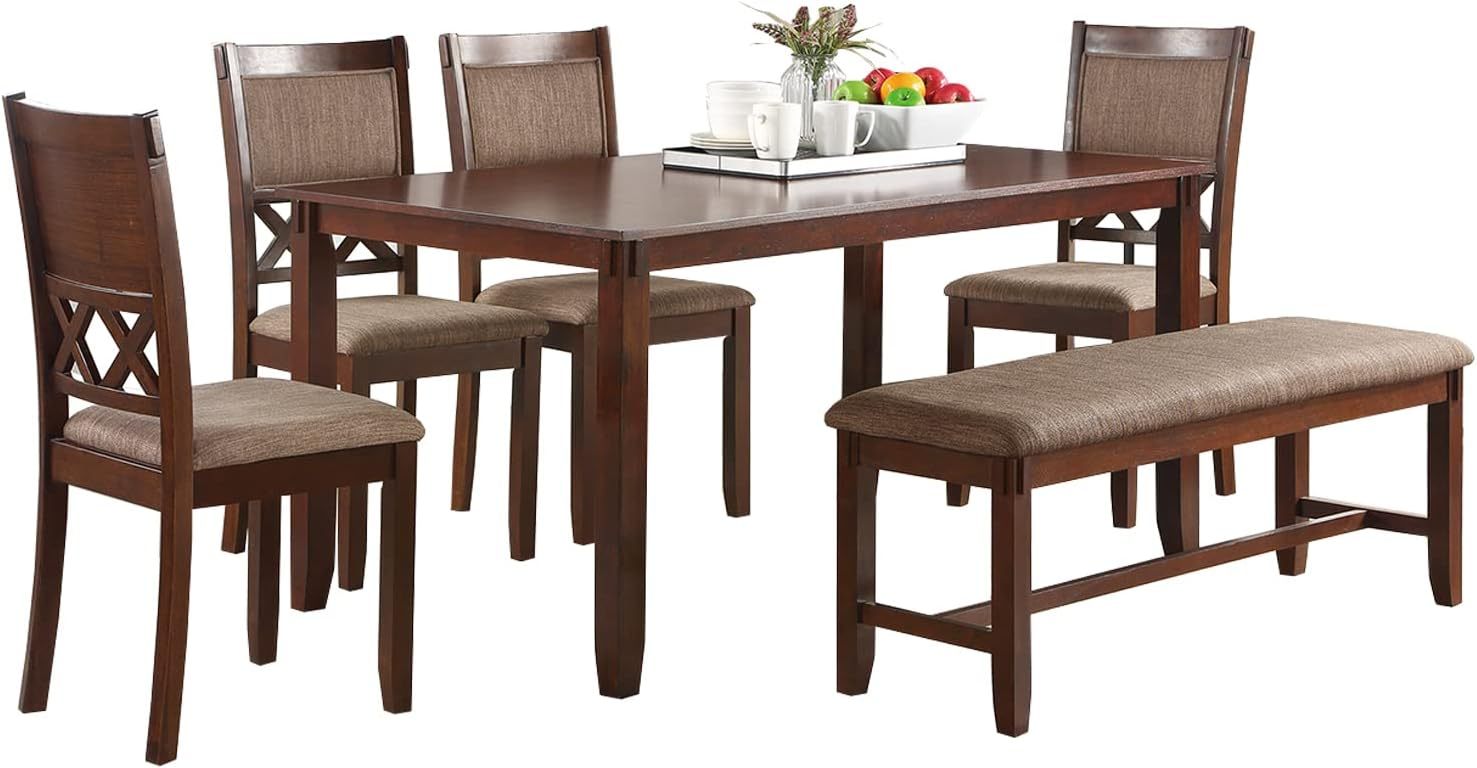 Espresso Color Dining Room Furniture Unique Modern 6Pc Set Dining Table 4X Side Chairs And A Bench Solid Wood Rubberwood And Veneers Gray Wood Dining Room Bench Seating Rubberwood Rectangular Dining Table With Chair And Bench Wood Wood Espresso Seats 6