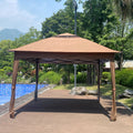 Outdoor 11X 11Ft Pop Up Gazebo Canopy With Removable Zipper Netting,2 Tier Soft Top Event Tent,Suitable For Patio Backyard Garden Camping Area With 4 Sandbags,Brown Brown Metal