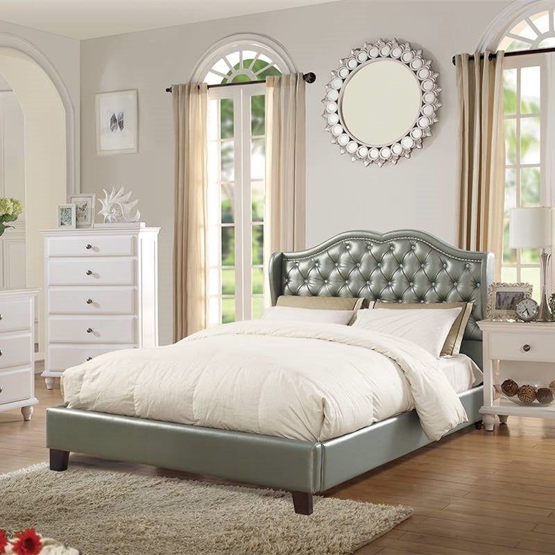 Full Bed Pu Silver In Silver Silver Leather