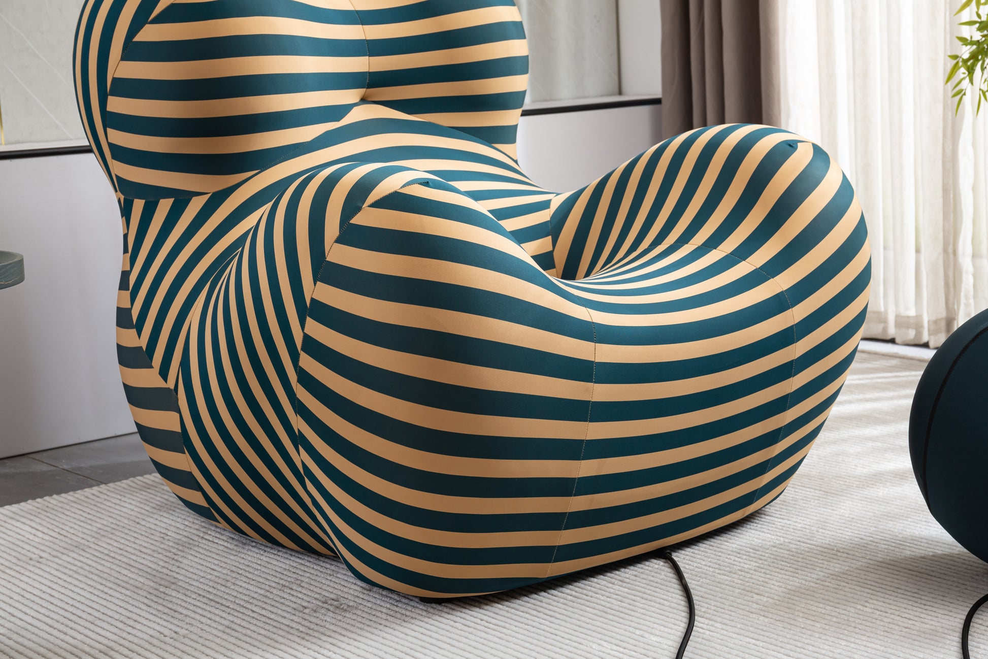 Barrel Chair With Ottoman, Mordern Comfy Stripe Chair For Living Room 3 Colors, 2 Size , Bule & Yellow Stripe And Large Size Yellow Foam Polyester