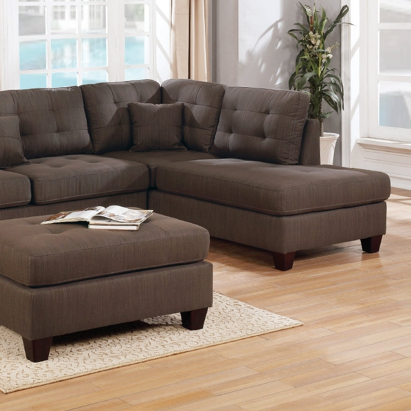 3 Pcs Sectional In Black Coffee Coffee Fabric