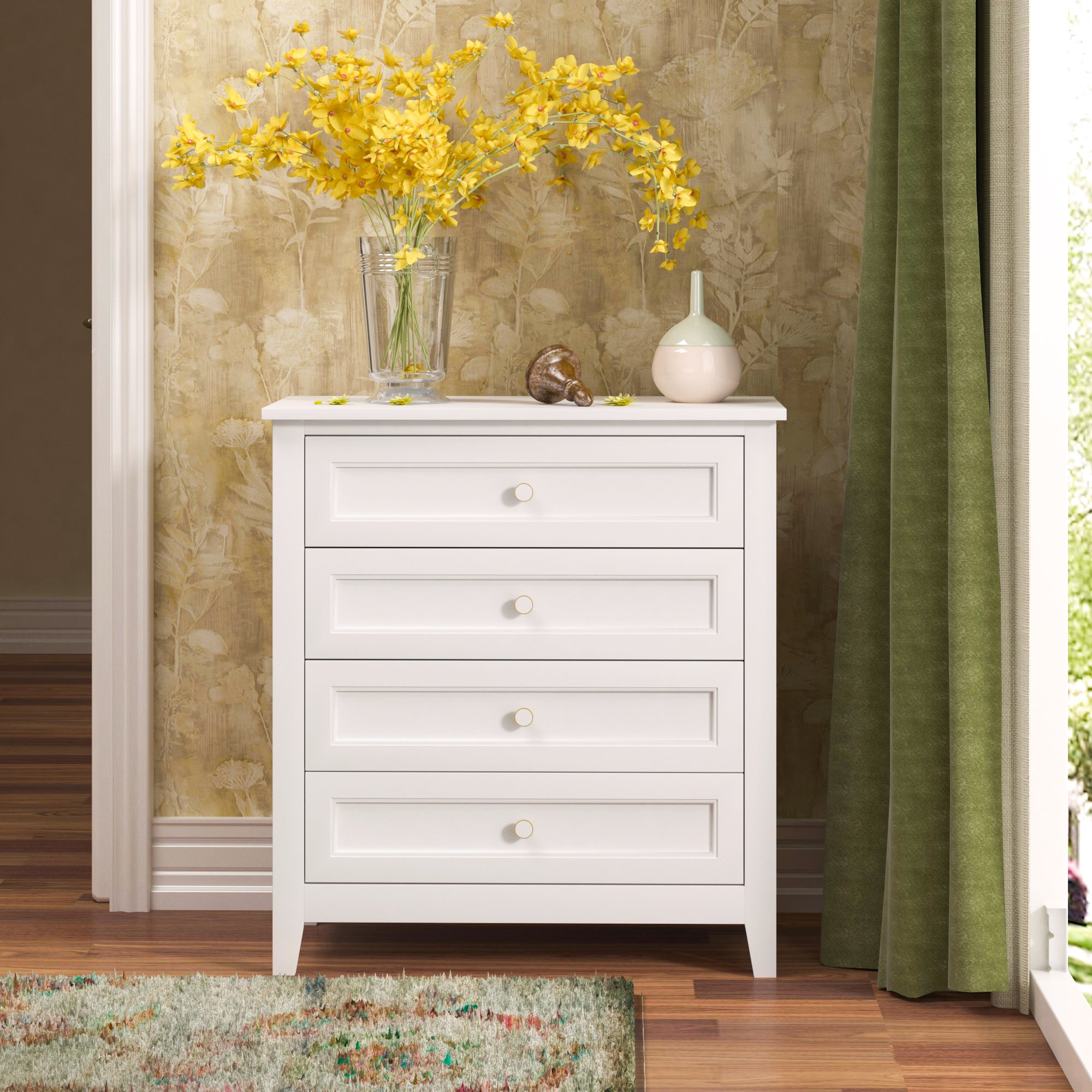 Solid Wood Spray Painted Drawer Dresser Bar,Buffet Tableware Cabinet Lockers Buffet Server Console Table Lockers, Retro Round Handle, Applicable To The Dining Room, Living Room,Kitchen Corridor,White 3 4 Drawers Distressed Finish White White Primary