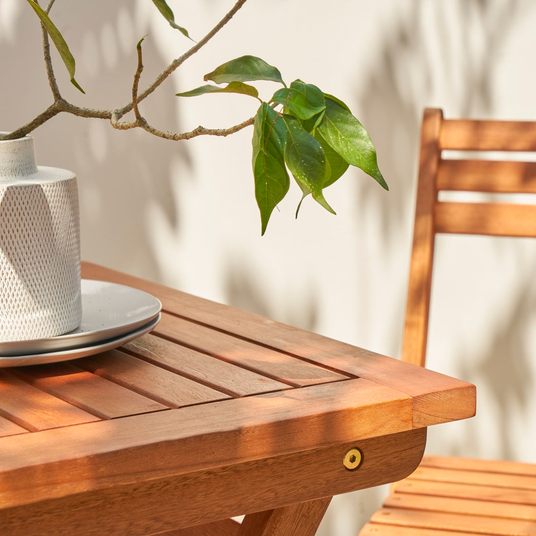 Marco Reddish Brown Balcony Wood Bistro Set Natural Wood Wood Eucalyptus