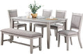Contemporary Dining 6Pc Set Table W 4X Side Chairs And Bench Natural Finish Padded Cushion Seats Chairs Rectangular Dining Table Dining Room Furniture Wood Dining Room Bench Seating Rubberwood Rectangular Dining Table With Chair And Bench Upholstered