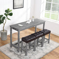 Bar Table Set With Power Outlet, Bar Table And Chairs Set, 4 Piece Dining Table Set, Industrial Breakfast Table Set, For Living Room, Dining Room, Game Room,Sku W1781140372 Brown Light Gray Solid Wood Mdf