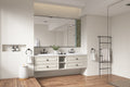 84 In. W X 23 In. D X21 In. H Double Bath Vanity In With White Carrara Top With White Sink Khaki Abs Steel Q235 Wood Pvc