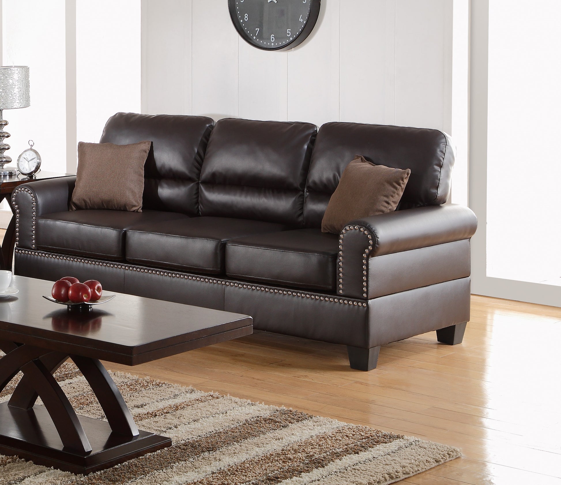 Espresso Faux Leather 2Pc Sofa Set Sofa And Loveseat Elegant Plush Contemporary Couch Living Room Furniture Espresso Espresso Faux Leather Wood Primary Living Space Cushion Back Classic,Contemporary,Modern Rolled Arms Foam Bonded Leather 5 Seat