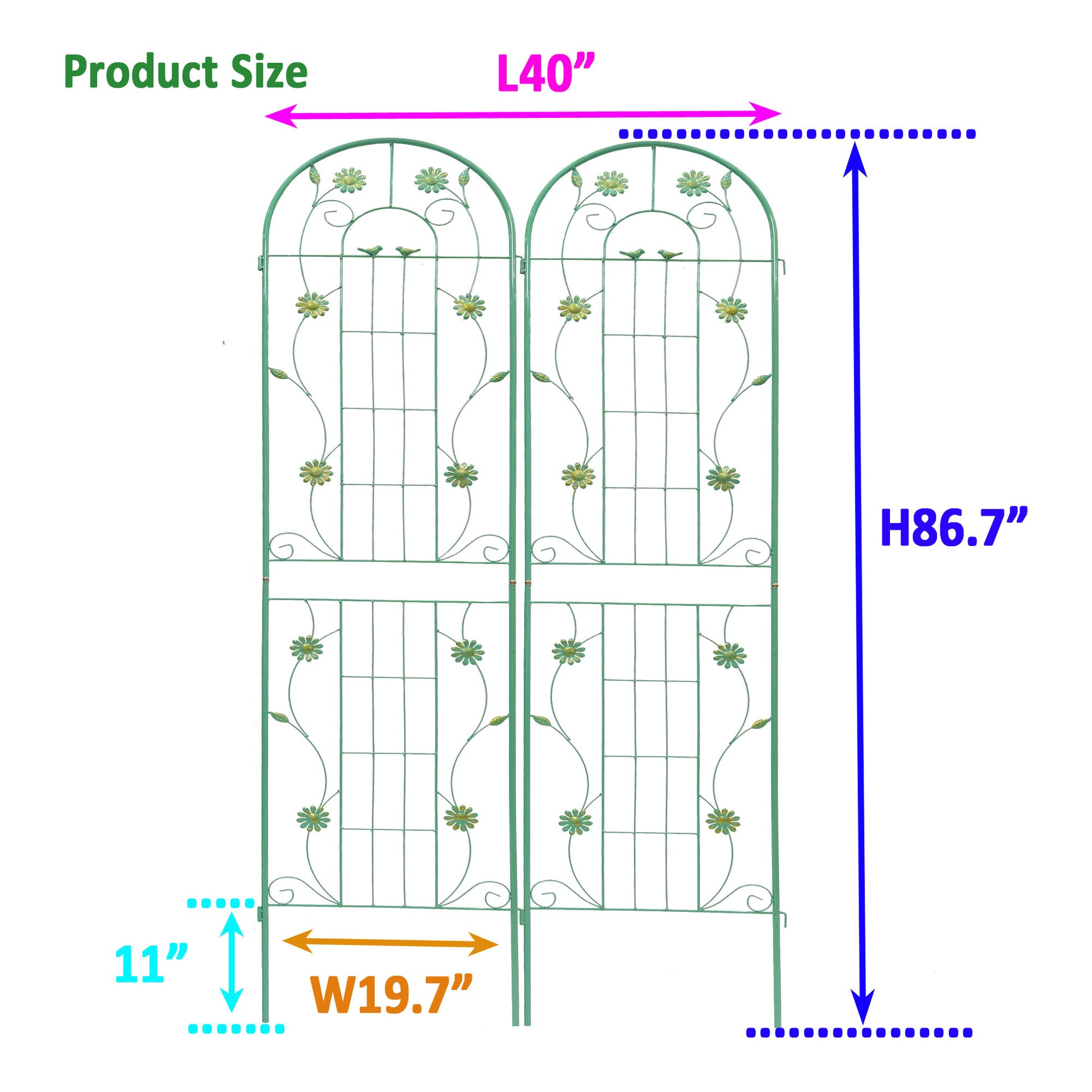 2 Pack Metal Garden Trellis 86.7" X 19.7" Rustproof Trellis For Climbing Plants Outdoor Flower Support Green Green Iron