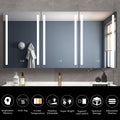 60X30 Inch Led Bathroom Medicine Cabinet Surface Mount Double Door Lighted Medicine Cabinet, Medicine Cabinets For Bathroom With Mirror Defogging, Dimmer Black Black Aluminium