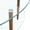 Transparent Oval Glass Coffee Table, Modern Table In Living Room Oak Wood Leg Tea Table 3 Layer Glass Table Brown Glass