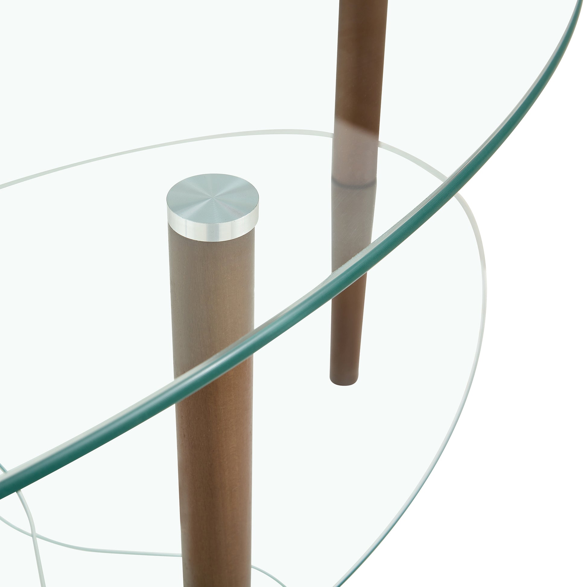 Transparent Oval Glass Coffee Table, Modern Table In Living Room Oak Wood Leg Tea Table 3 Layer Glass Table Brown Glass