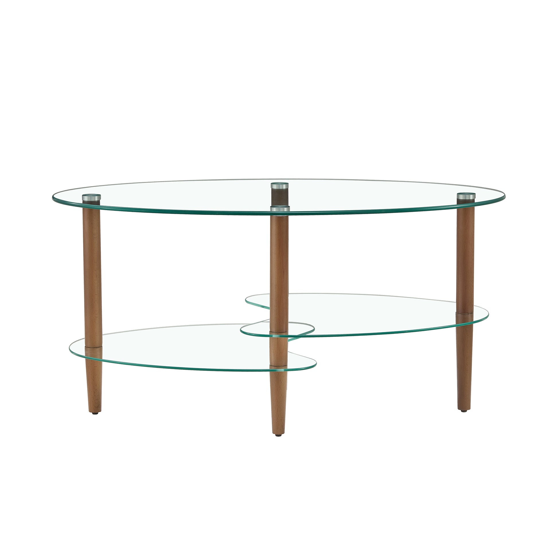 Transparent Oval Glass Coffee Table, Modern Table In Living Room Oak Wood Leg Tea Table 3 Layer Glass Table Brown Glass