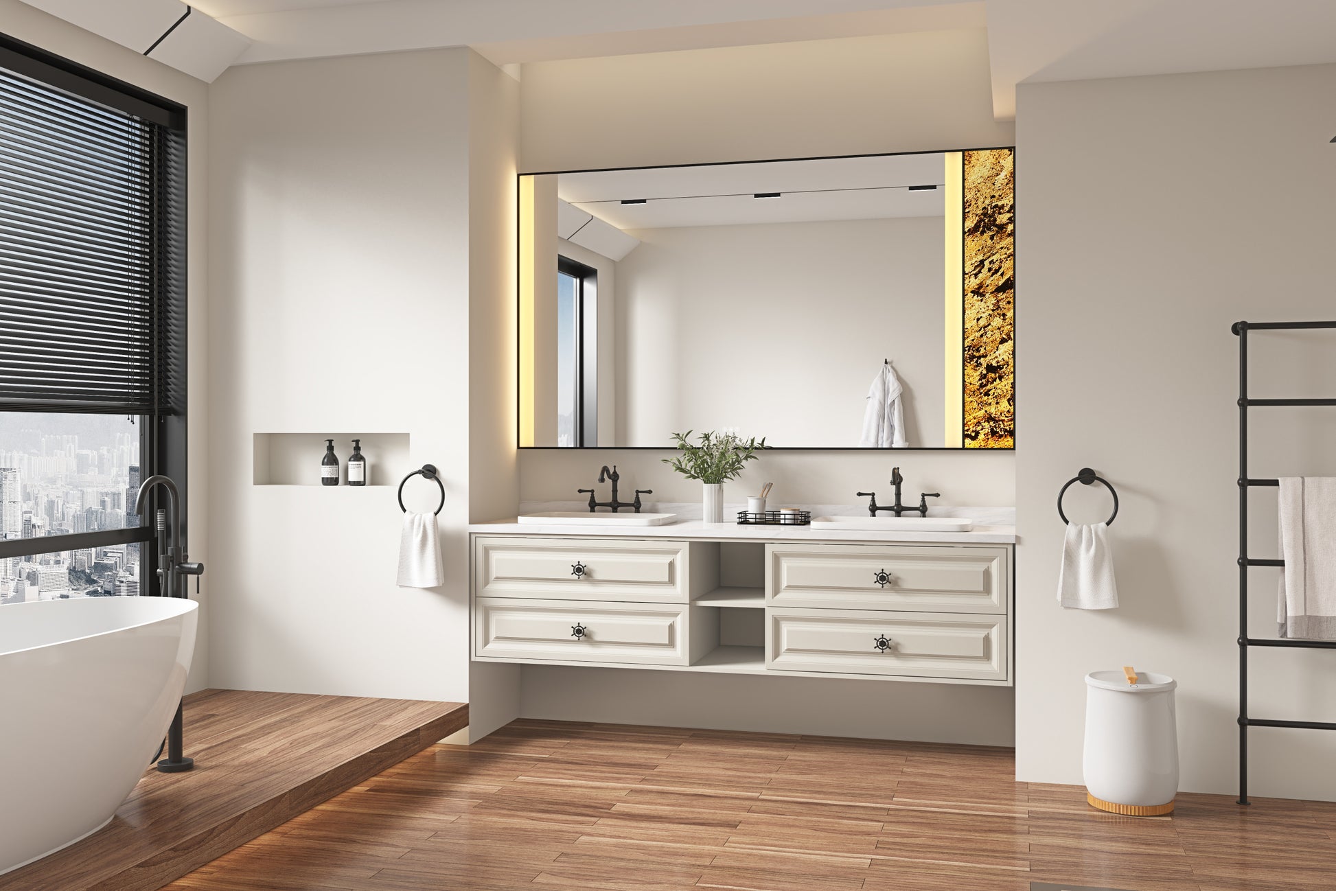 84*23*21In Wall Hung Doulble Sink Bath Vanity Cabinet Only In Bathroom Vanities Without Tops Khaki Abs Steel Q235 Wood Pvc