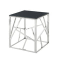 20 Inch Modern Glass End Table With Geometric Metal Frame, Accent Table Nightstand Furniture Corner Table For Living Room,Home Office,Bedroom Chrome Chrome Stainless Steel