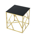 20 Inch Modern Glass End Table With Geometric Metal Frame, Accent Table Nightstand Furniture Corner Table For Living Room,Home Office,Bedroom Gold Polished Golden Stainless Steel