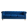Chesterfield Velvet Sofa 84.65 Inch For Living Room Blue Color Blue Velvet Wood Primary Living Space Tufted Back Modern Rolled Arms Foam Velvet 3 Seat