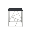 Modern Rectangular Coffee Accent Table With Black Tempered Glass Top And Stainless Steel Frame For Living Room Bedroom Polished Chrome Chrome Stainless Steel