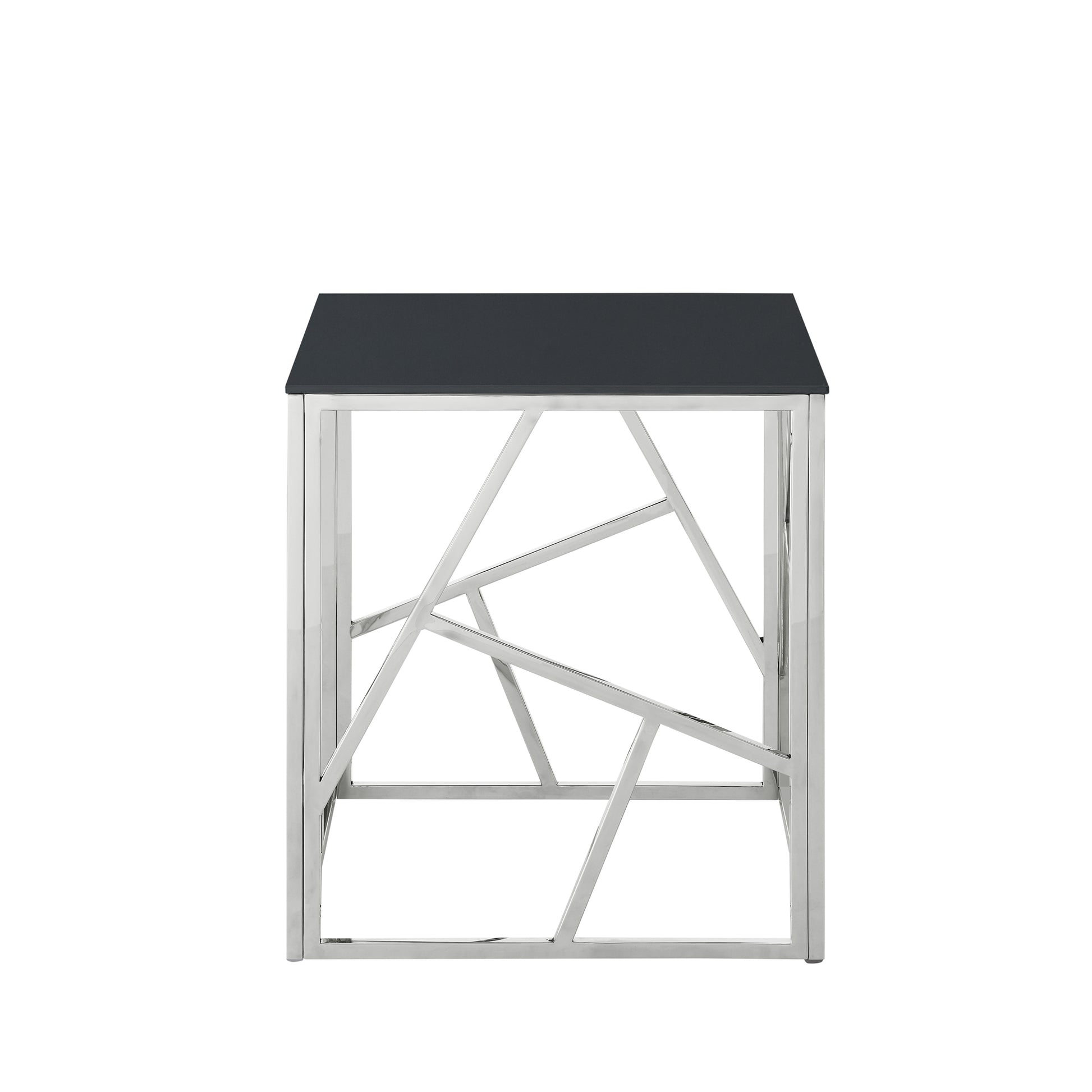 20 Inch Modern Glass End Table With Geometric Metal Frame, Accent Table Nightstand Furniture Corner Table For Living Room,Home Office,Bedroom Chrome Chrome Stainless Steel