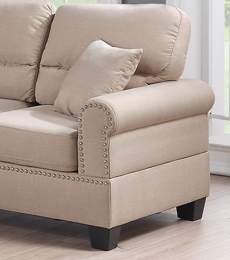 Sand Polyfiber Linen Like Fabric 2Pc Sofa Set Sofa And Loveseat Elegant Plush Contemporary Couch Living Room Furniture Desert Sand Linen Wood Primary Living Space Cushion Back Classic,Contemporary,Modern Rolled Arms Foam Fabric 5 Seat