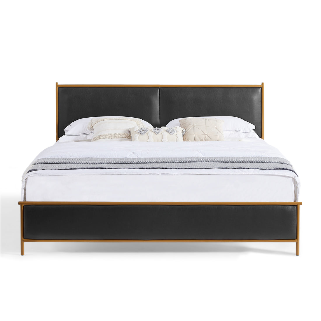 Black, Full Size Bed. Classic Steamed Bread Shaped Backrest, Metal Frame, Solid Wood Ribs, Sponge Soft Bag, Comfortable And Elegant Atmosphere Black Foam Metal & Wood