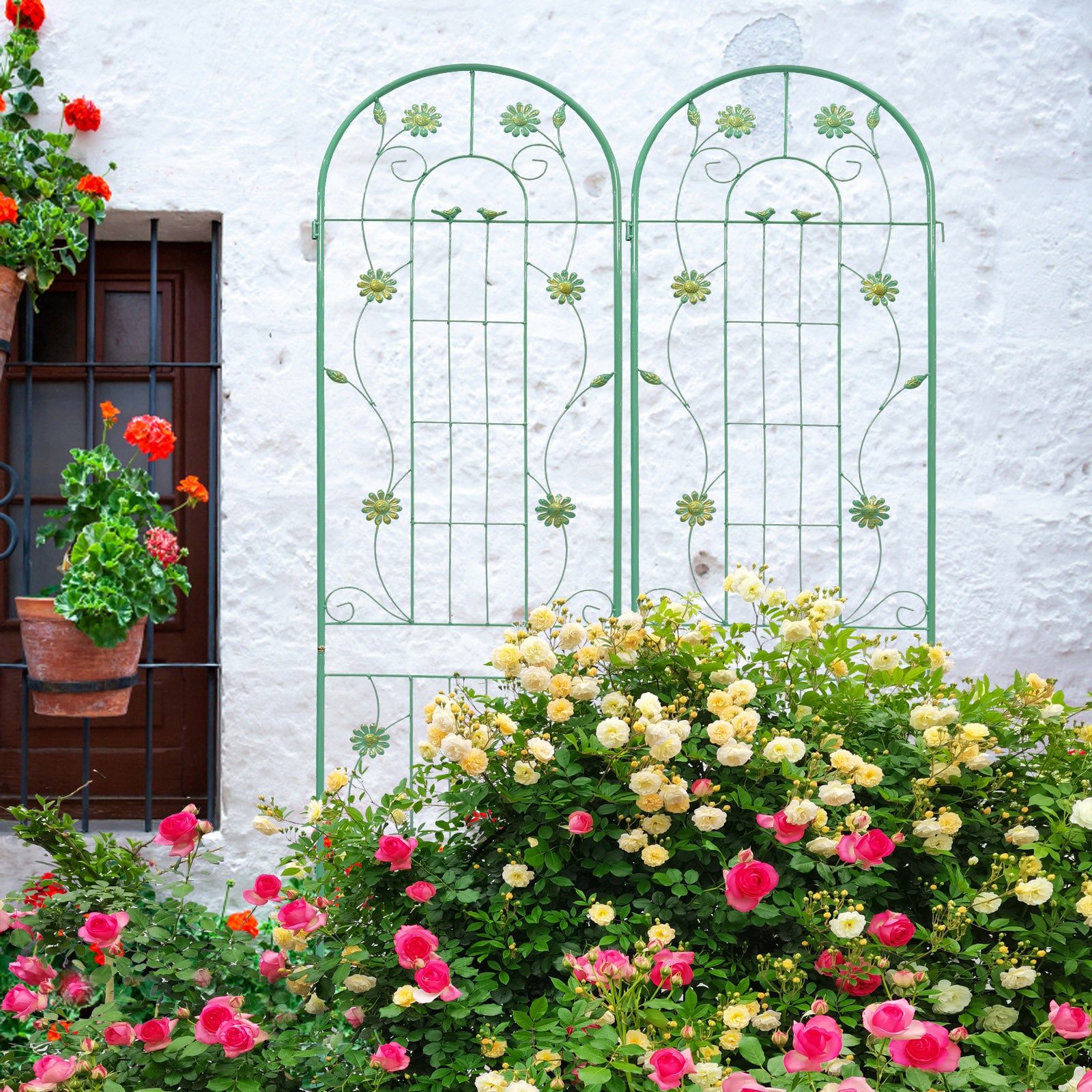 2 Pack Metal Garden Trellis 86.7" X 19.7" Rustproof Trellis For Climbing Plants Outdoor Flower Support Green Green Iron