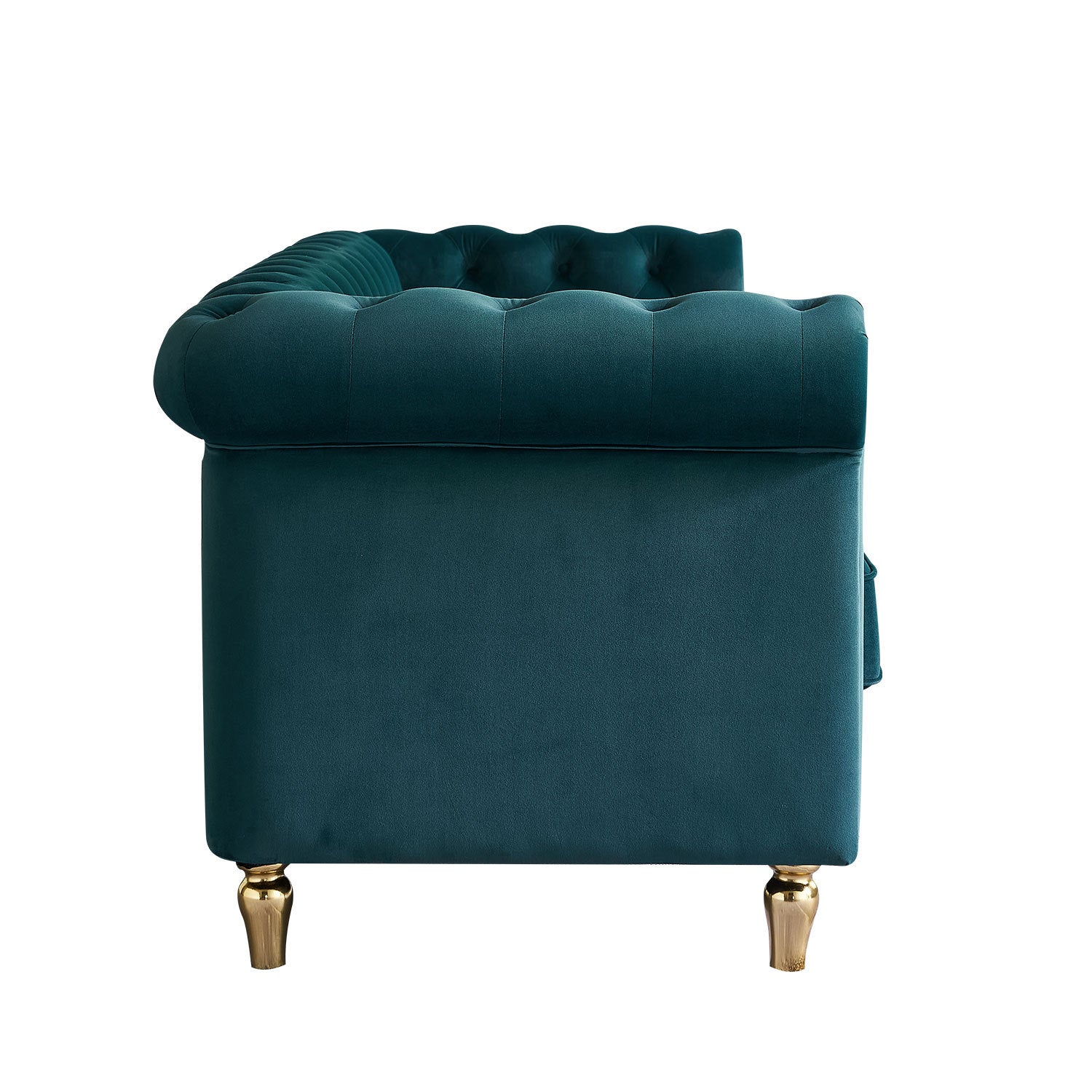 Chesterfield Velvet Sofa 84.65 Inch For Living Room Green Color Green Velvet Wood Primary Living Space Tufted Back Modern Rolled Arms Foam Velvet 3 Seat