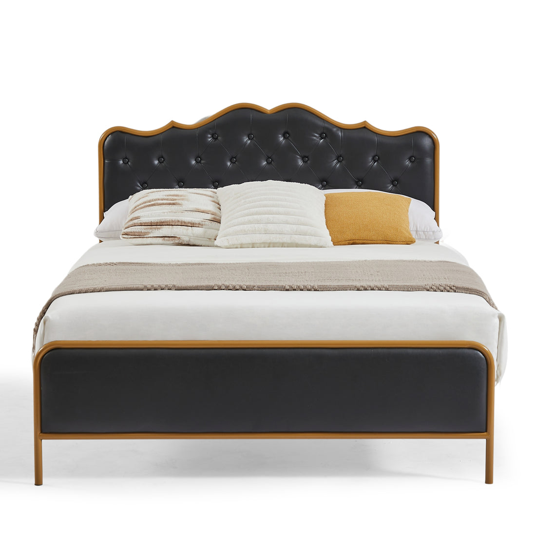 Black, Full Size Bed. Classic Buckle Backrest, Metal Frame, Solid Wood Ribs, Sponge Soft Bag, Comfortable And Elegant Atmosphere Black Foam Metal & Wood