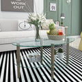 Transparent Oval Glass Coffee Table, Modern Table In Living Room Oak Wood Leg Tea Table 3 Layer Glass Table Brown Glass