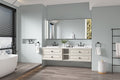 84 In. W X 23 In. D X21 In. H Double Bath Vanity In With White Carrara Top With White Sink Khaki Abs Steel Q235 Wood Pvc