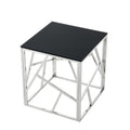 20 Inch Modern Glass End Table With Geometric Metal Frame, Accent Table Nightstand Furniture Corner Table For Living Room,Home Office,Bedroom Chrome Chrome Stainless Steel