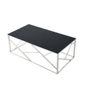 Modern Rectangular Coffee Accent Table With Black Tempered Glass Top And Stainless Steel Frame For Living Room Bedroom Polished Chrome Chrome Stainless Steel