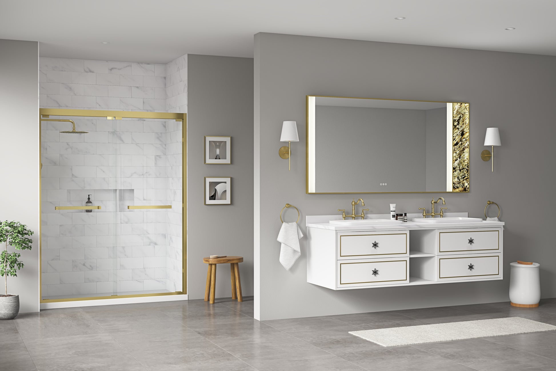 72 In. W X 23 In. D X21 In. H Double Bath Vanity In With White Carrara Top With White Sink White Abs Steel Q235 Wood Pvc