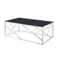 Modern Rectangular Coffee Accent Table With Black Tempered Glass Top And Stainless Steel Frame For Living Room Bedroom Polished Chrome Chrome Stainless Steel