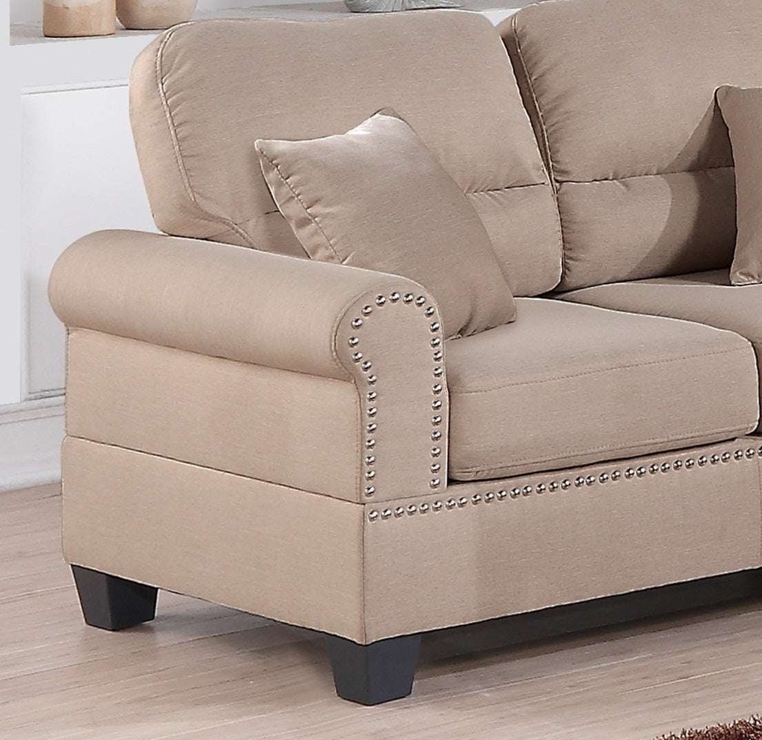 Sand Polyfiber Linen Like Fabric 2Pc Sofa Set Sofa And Loveseat Elegant Plush Contemporary Couch Living Room Furniture Desert Sand Linen Wood Primary Living Space Cushion Back Classic,Contemporary,Modern Rolled Arms Foam Fabric 5 Seat